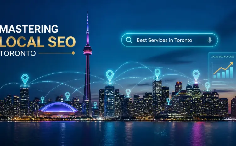 bRzNulEtiBn | Wiseweb Promotional hero: Toronto skyline at night with neon search bar reading 'Best Services in Toronto' and a network of location pins for local SEO mastery.